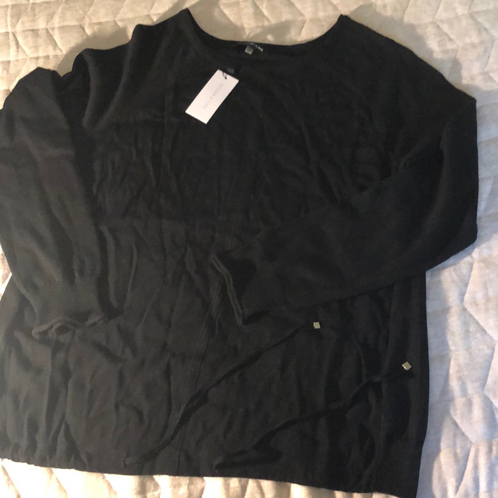 Black sweater/ top with rayon front and drawstring